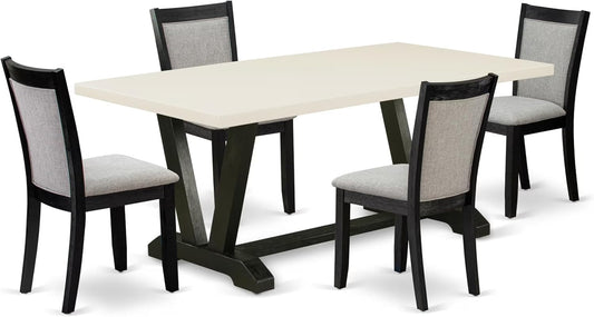 East West Furniture V627MZ606-5 5 Piece Dining Table Set for 4 Includes a Rectangle Kitchen Table with V-Legs and 4 Shitake Linen Fabric Upholstered Chairs, 40x72 Inch, Multi-Color