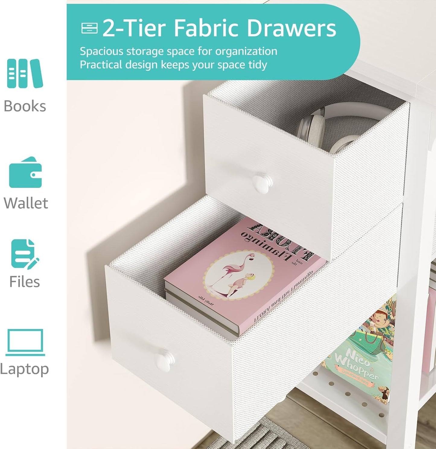 Lufeiya White Computer Desk with Drawers - 47 Inch PC Desk for Small Space Bedroom Home Office, Modern Simple Study Writing Table Desks with Storage Shelf, White