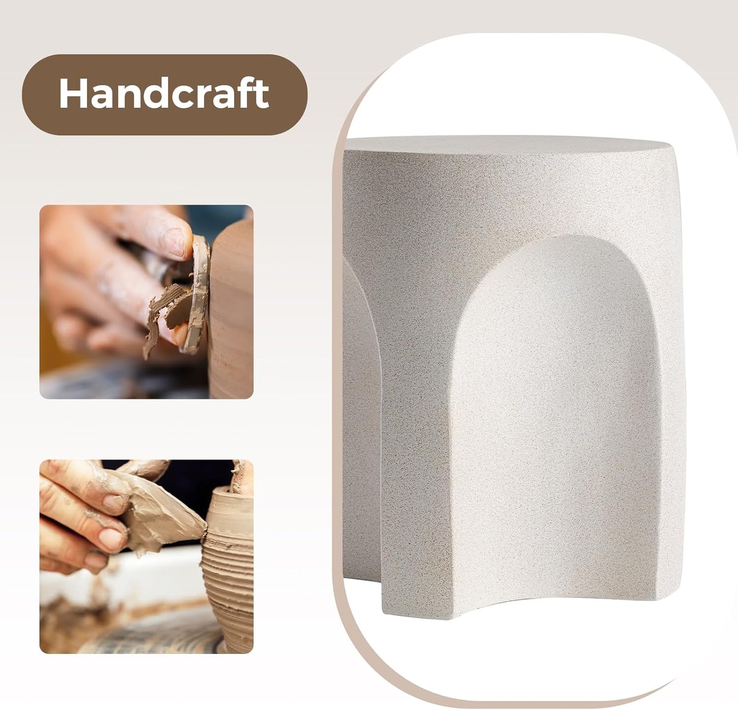 COSIEST Concrete Side Table Drum Shape,17''H Outdoor Side Table, Patio Accent Table Cement End Tables, Garden Decorative Stool, Plant Stand Drum Table, Spotted White