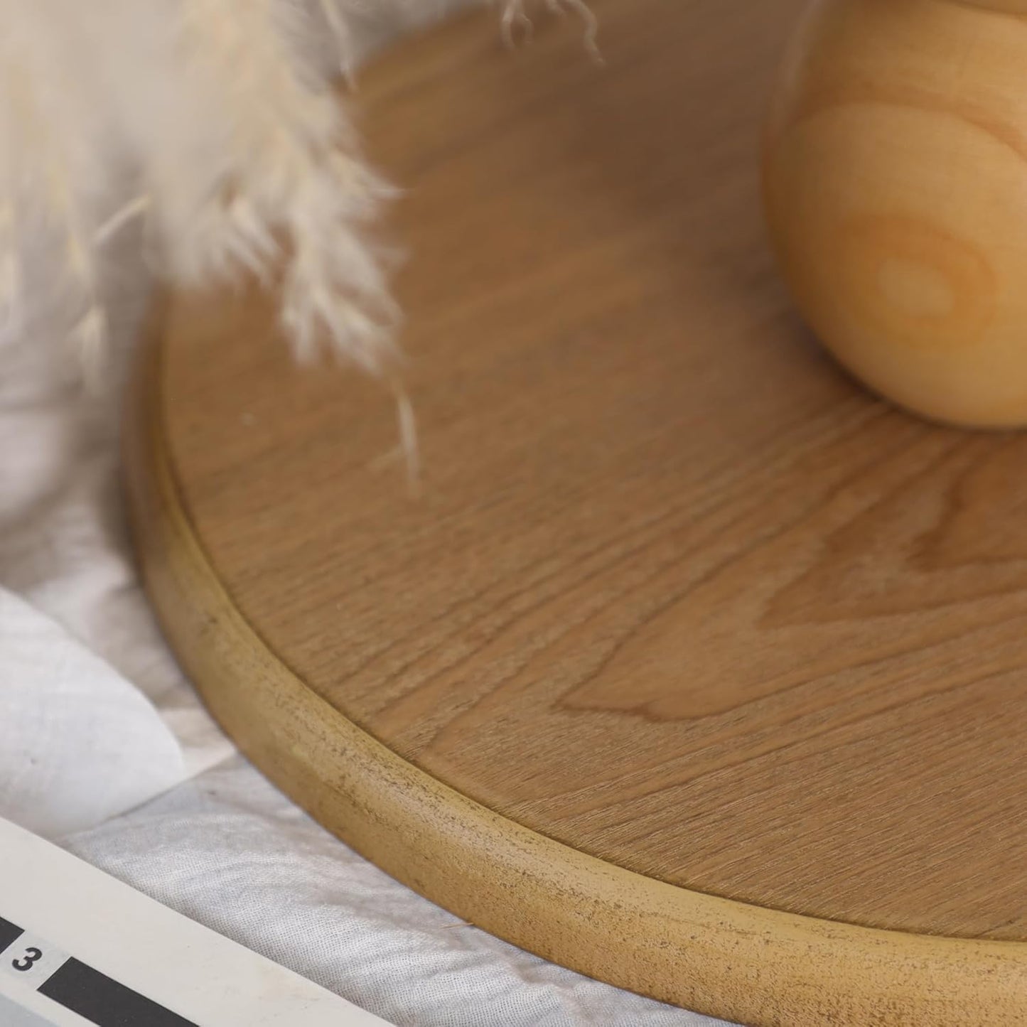 Round Wooden Side Table with Stacked Ball Pedestal Base, Accent Nightstand for Living Room, Bedroom, Corners (Natural)