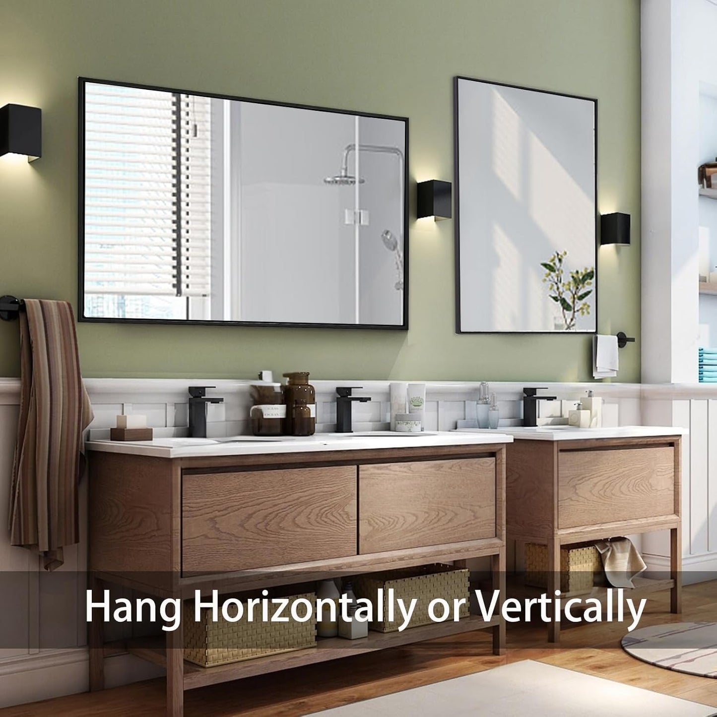 Black Bathroom Mirror 30x40, Rectangle Wall Mirror 30 x 40 inch, Metal Frame Mirror 40x30, Large Vanity Mirror 30 by 40, Modern Wall Mounted Mirrors, Hung in Horizontal or Vertical