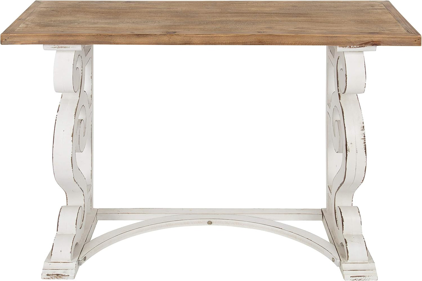 Kate and Laurel Wyldwood Country French Solid Wood Console Table - Rustic/White Legs - Natural Wood Top