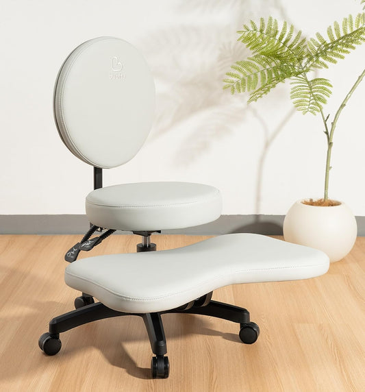 BUBHA Ergonomic Criss Cross Chair, Meditation Chair with Reclining Backrest & Adjustable Height, Cross Legged Office Chair with Wheels, Wide Kneeling Chair Leg Rest,ADHD Desk & Yoga Seat (Grey)