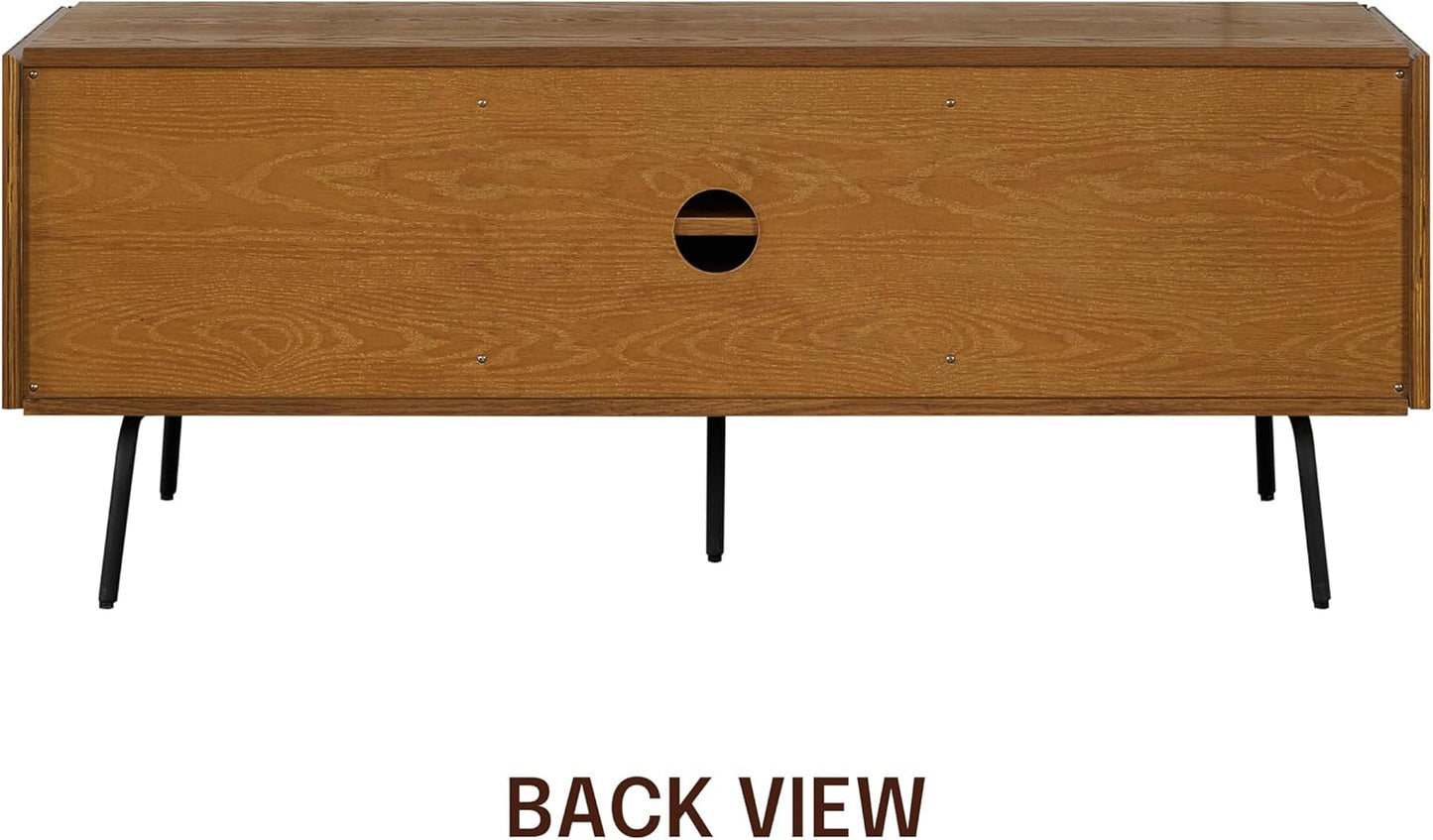 NTC Veil TV Stand with 3 Doors for TVs up to 60’’, Media Console with Vertical Groove Design and Metal Legs, Modern Entertainment Center for Living Room and Bedroom, Effortless Assembly, Rustic Oak