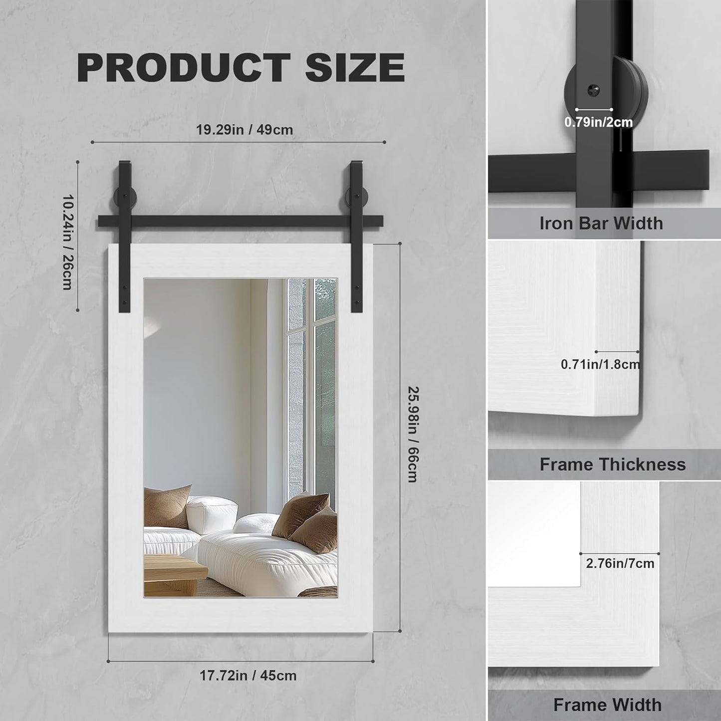 Hasipu Farmhouse Bathroom Mirror, 18"x26" Rustic Wood Framed Wall Mounted Mirror, White Vintage Vanity Mirror Barn Door Style Decrative Mirrors