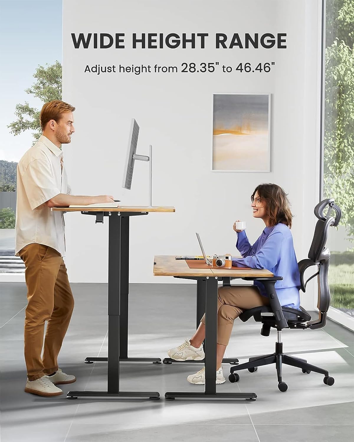 ErGear Electric Standing Desk, 44 x 24 Inches Height Adjustable Stand up Desk, Sit Stand Home Office Desk, with Two-Piece Desktop (Vintage Brown)