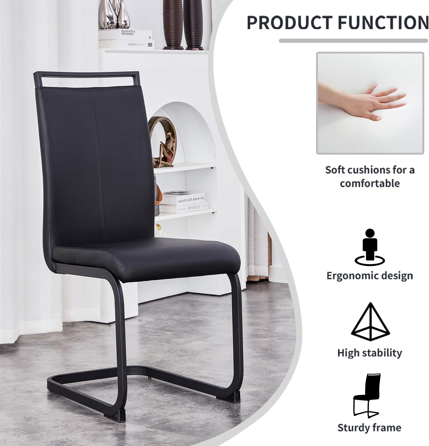 Modern Dining Chairs Set of 4,High Back Kitchen Chairs,Side Room Chair with Black Powder Coating Metal Legs,Easy to Clean Upholstered Dining Chairs,Ideal for Living Room(Black Chairs)