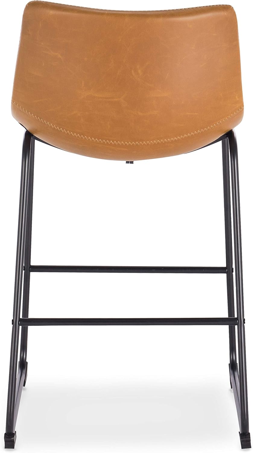 POLY & BARK Bar Stools Set of 3 – 34" Counter Height Chairs with Back, Tan PU Leather Seats with Metal Legs, Modern Industrial Style for Kitchen Island