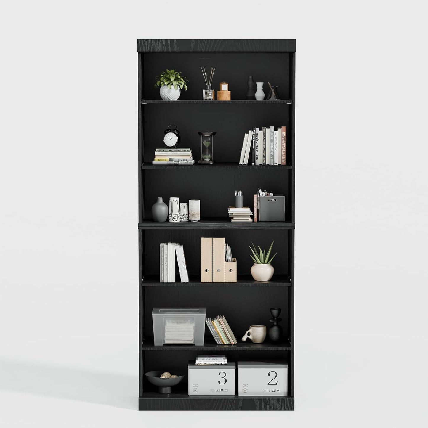 72" Wooden Book Shelf, 5 Shelf Bookcase, Modern Bookshelf with Adjustable Shelf for Home Office, Study Room, Black