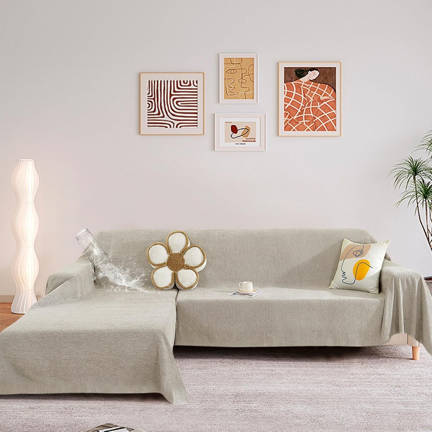 STACYPIK 100% Waterproof Beige Sofa Cover for Dogs, Anti-Cat Scratch Couch Covers for Pets, Non-Slip Couch Covers for 2 Cushion Couch, Washable Loveseat for Sectional, Furniture Protector-71X71IIN