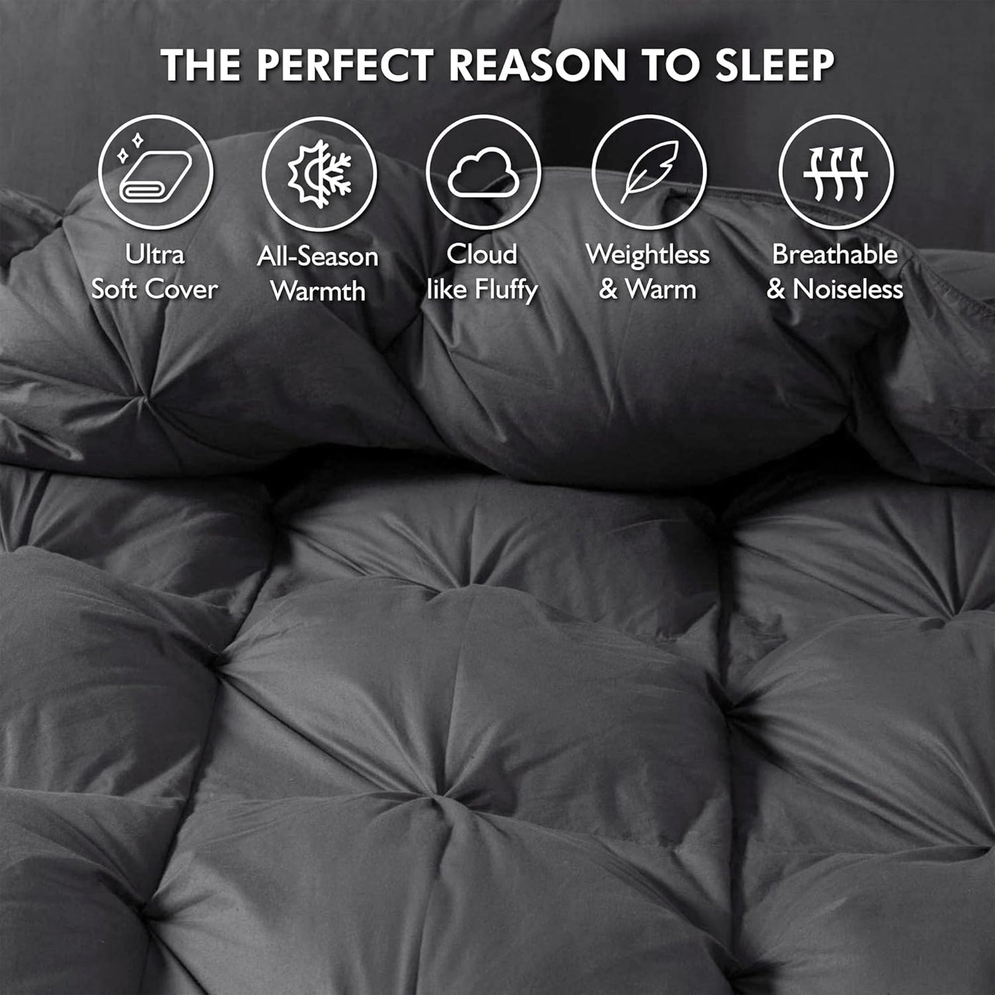 Luxurious All-Season Goose Down Feather Fiber Comforter Super King Size Duvet Insert (120x120), Exquisite Pinch Pleat Design- Gray, Premium Baffle Box, 100% Egyptian Cotton Cover, 85 oz. Fill Weight