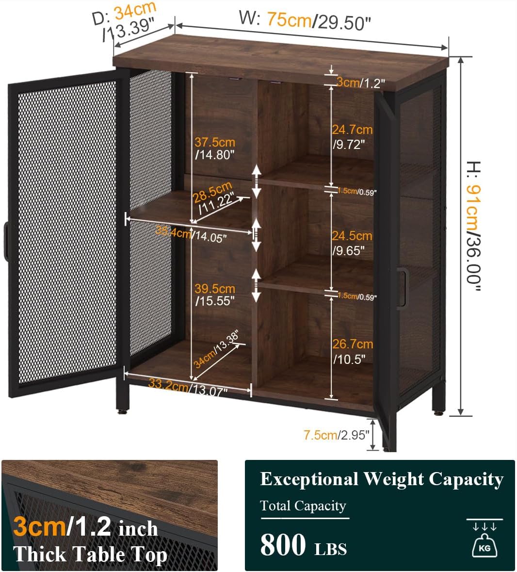 BON AUGURE Coffee Bar Cabinet for Liquor, Small Storage Cabinet for Home Kitchen, Farmhouse Sideboard Buffet Cabinets, Industrial Alcohol Cabinets for Dining Entryway Living Room (Rustic Oak)