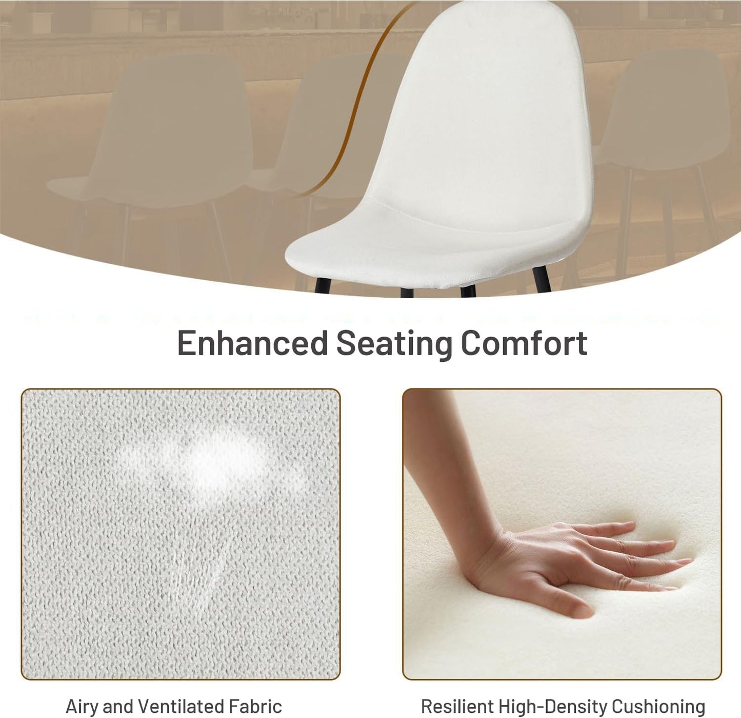 FurnitureR Dining Chairs Set of 4 Comfortable Upholstered, Fabric Mid-Back Armless Accent Side Chairs for Home, Kitchen, Living Room, Bedroom, Restaurant, and Café (Off White)