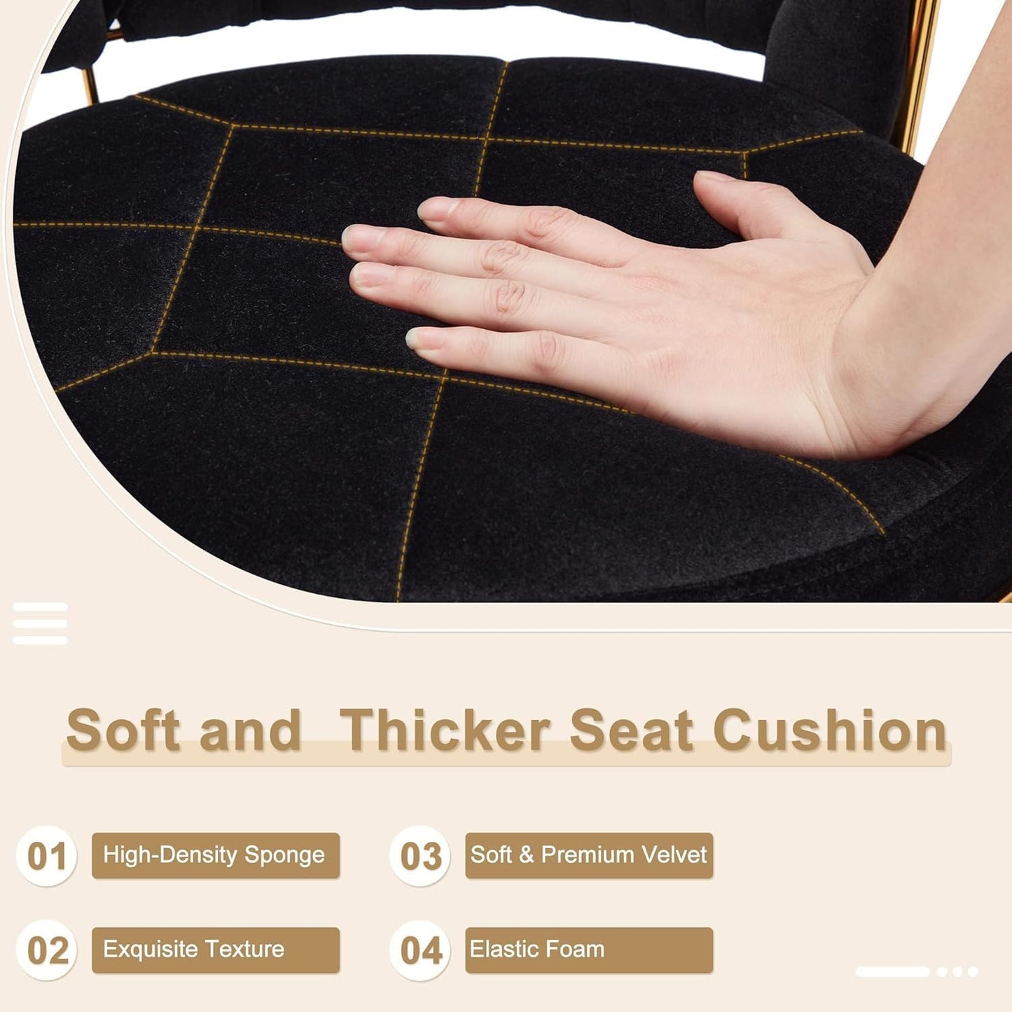 VECELO Bar Stools Set of 4, Modern-Contemporary Velvet Woven Counter Height Stools with Back and Arms, 360 Swivel Bar Chair, Black