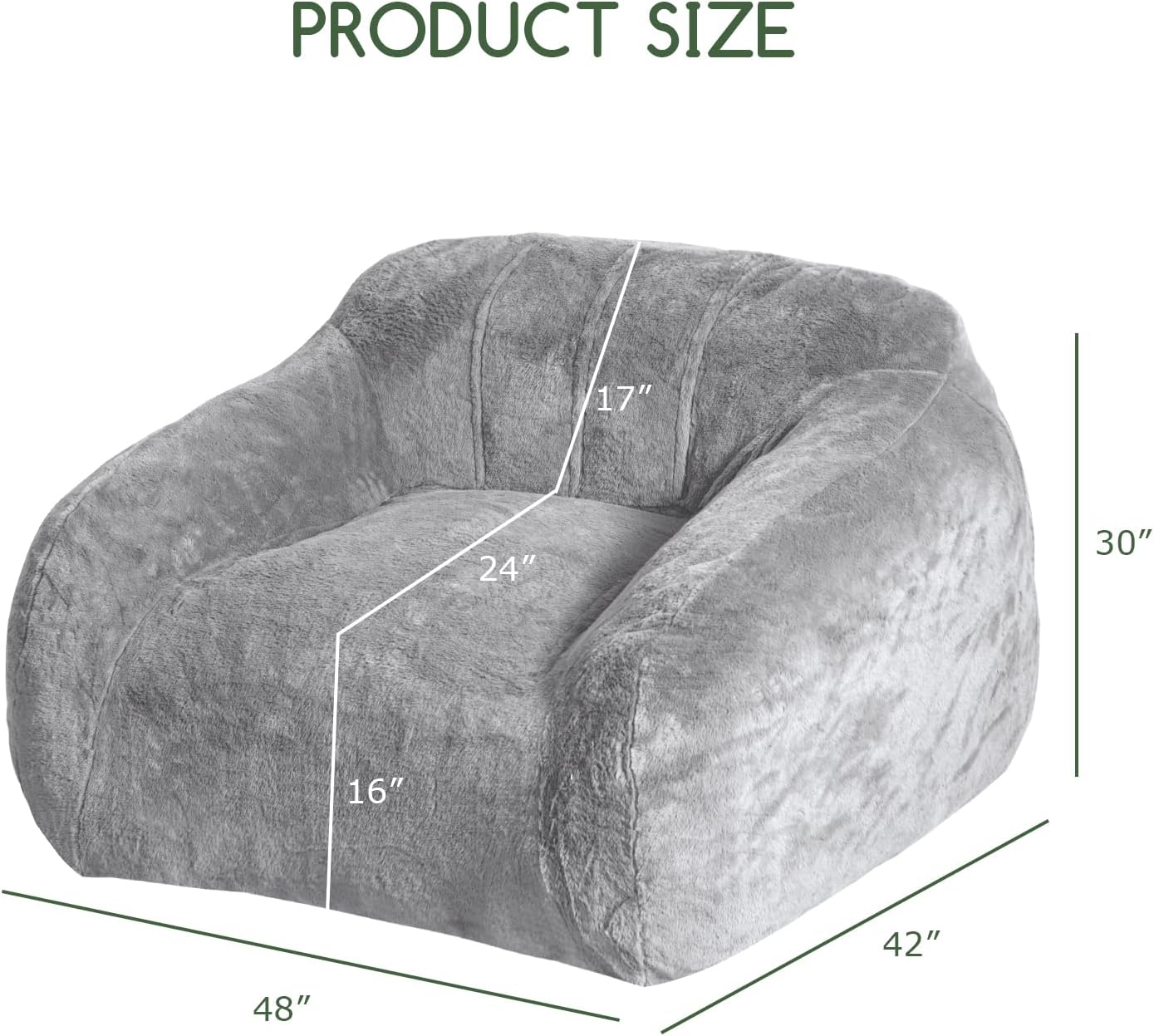 HIGOGOGO Giant Bean Bag Chair for Adults, Big Comfy Sofa Chair for Bedroom Living Room, Bean Bag Lazy Chair for Adults with Armrests for Gaming, Reading, Silver Grey