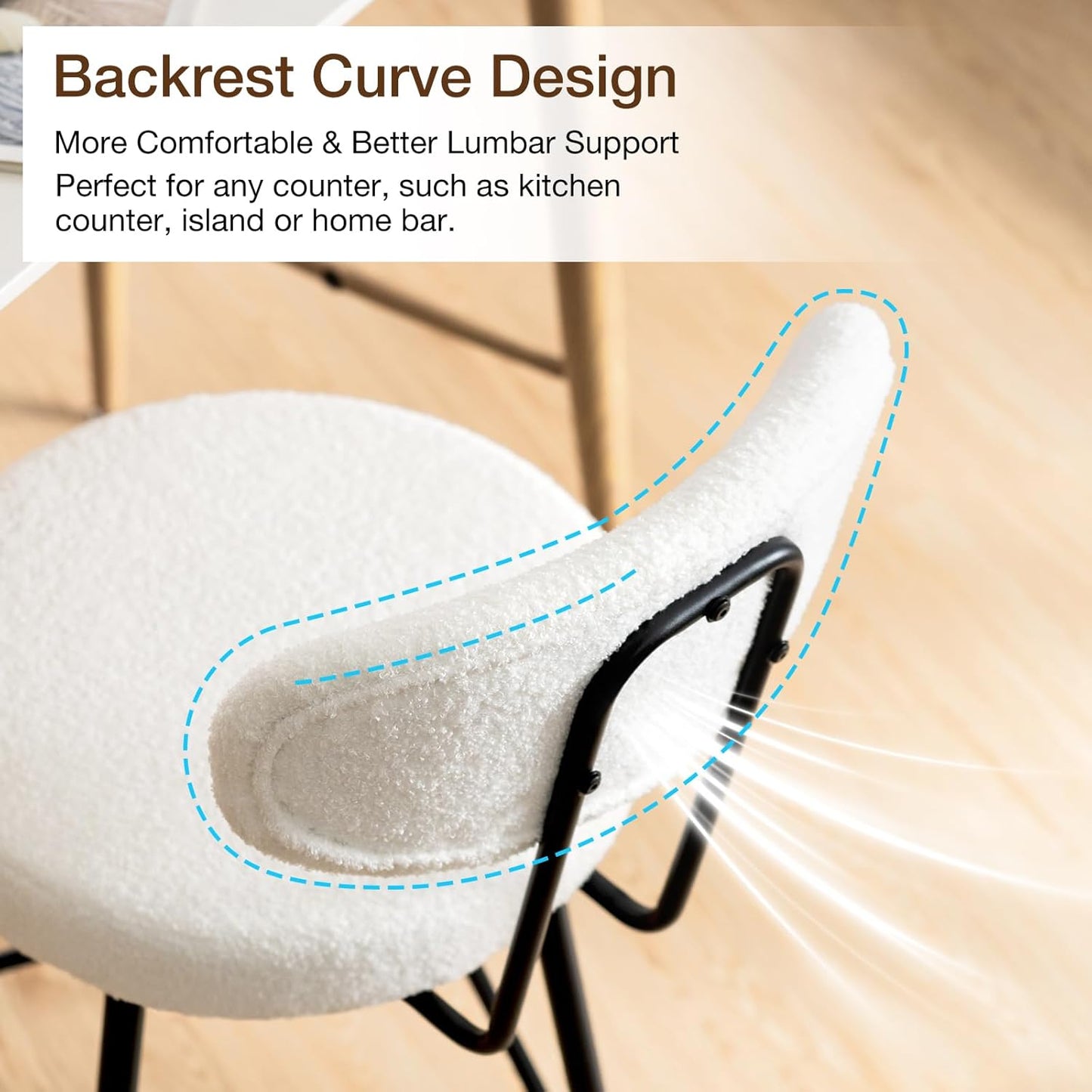 HOMMPA Counter Height Swivel Bar Stools Set of 2 Boucle Barstools 26'' Upholstered Modern Counter Barstools with Back Metal Legs Bar Stools Chairs for Kitchen Counter Island White