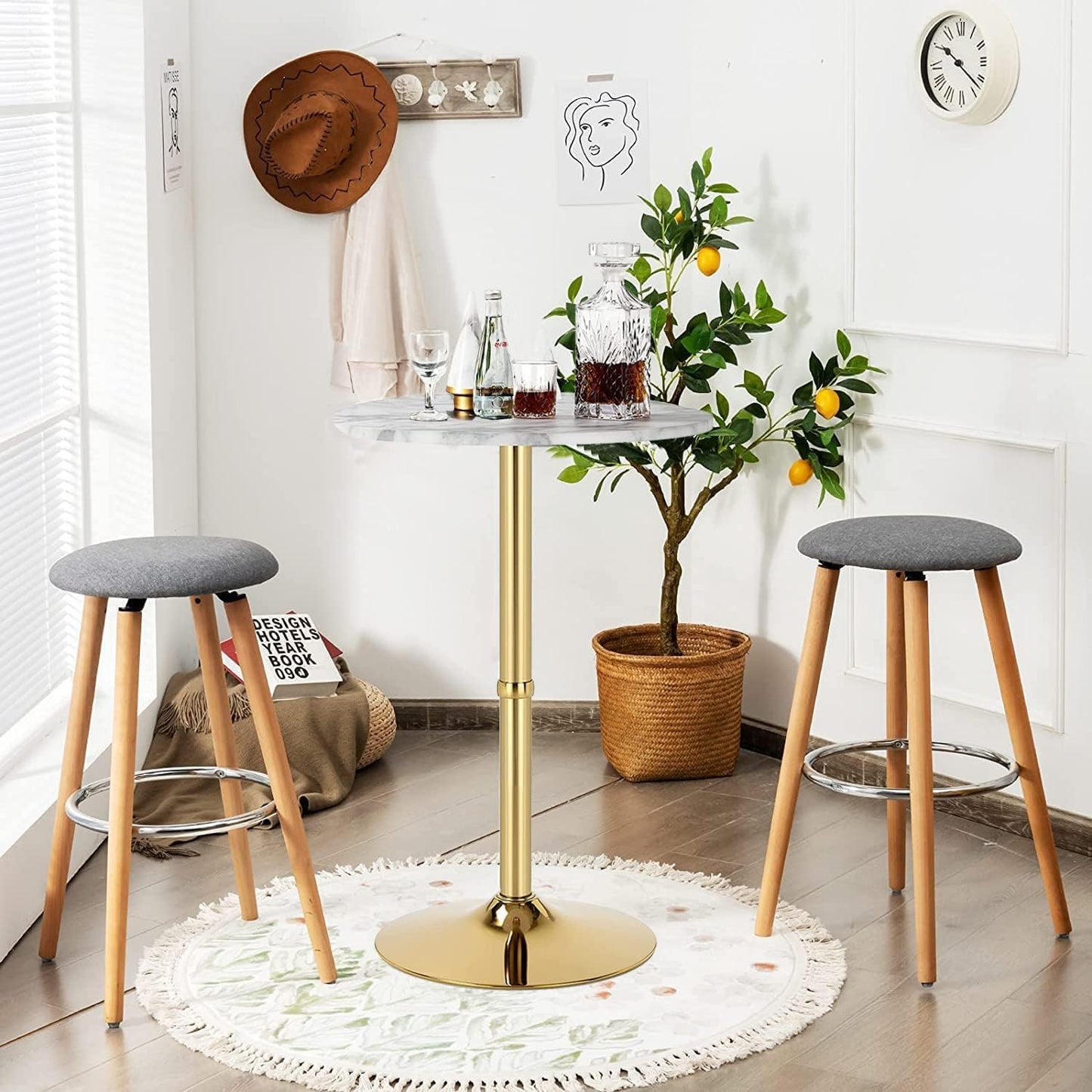 Bar Table for Kitchen, 24 inch Round Counter Height Table with Gold Metal Base, 39.1 Inch Kitchen Island Table for Dining Room Breakfast Room, Industrial Tray Table Ideas for Small Space