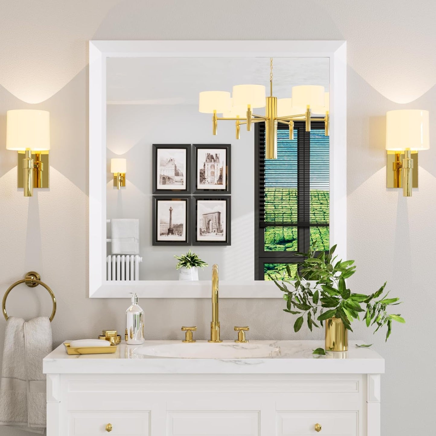 Amorho Bathroom Mirror, 36x36 Inch White Thick Metal Framed Wall Mirrors for Over Sink, Bedroom, Living Room, Entryway, Rectangle Wall-Mounted Mirrors(Horizontal/Vertical).