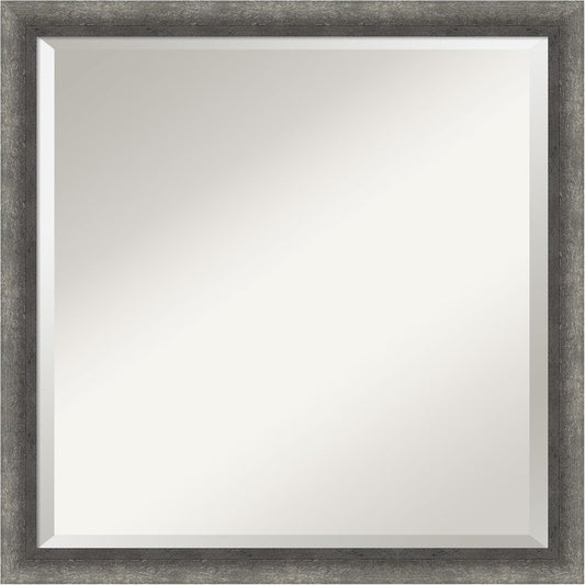 Amanti Art Grey Wall Mirror 22x22 Burnished Concrete Narrow Square Bathroom Mirror for Wall Decor Living Room, Medium Modern Contemporary Wood Frame, Hangs Horizonally and Vertically, Bathroom Decor