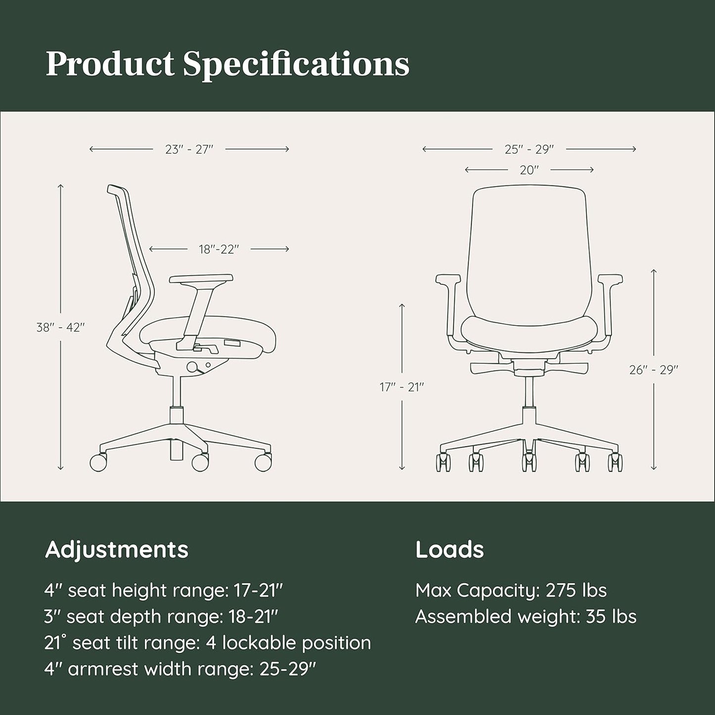 Branch Ergonomic Chair - A Versatile Desk Chair with Adjustable Lumbar Support, Breathable Mesh Backrest, and Smooth Wheels - Experience Optimal Comfort and Support - Poppy