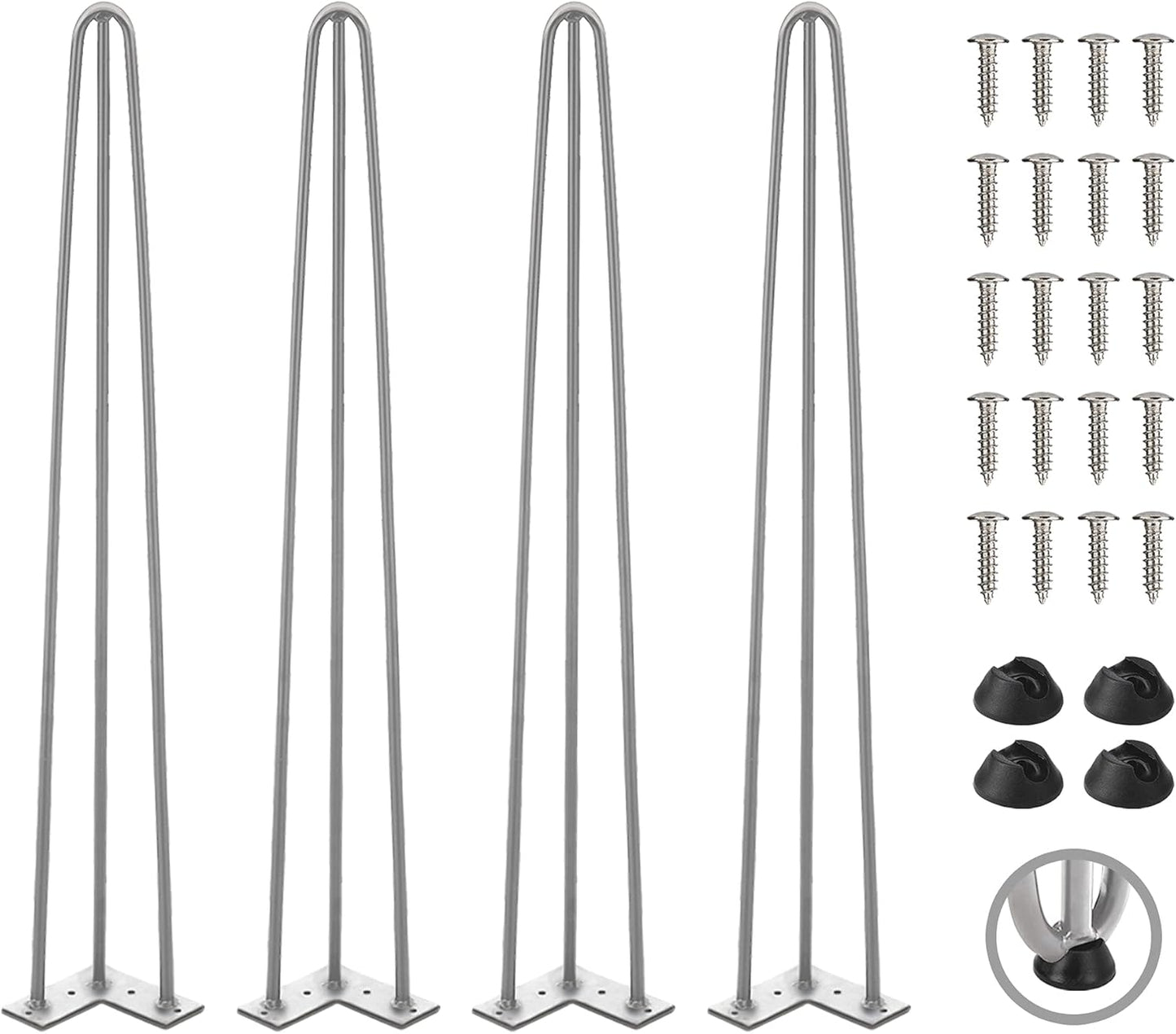 TEN49 Heavy Duty Hairpin Furniture Leg - 34 Inch Industrial Metal Table Legs - 1/2" Extra Thickness 3 Solid Rods Raw Steel Color Leg - Fit for Modern Standing Desk, Console, Bar Height Table Legs