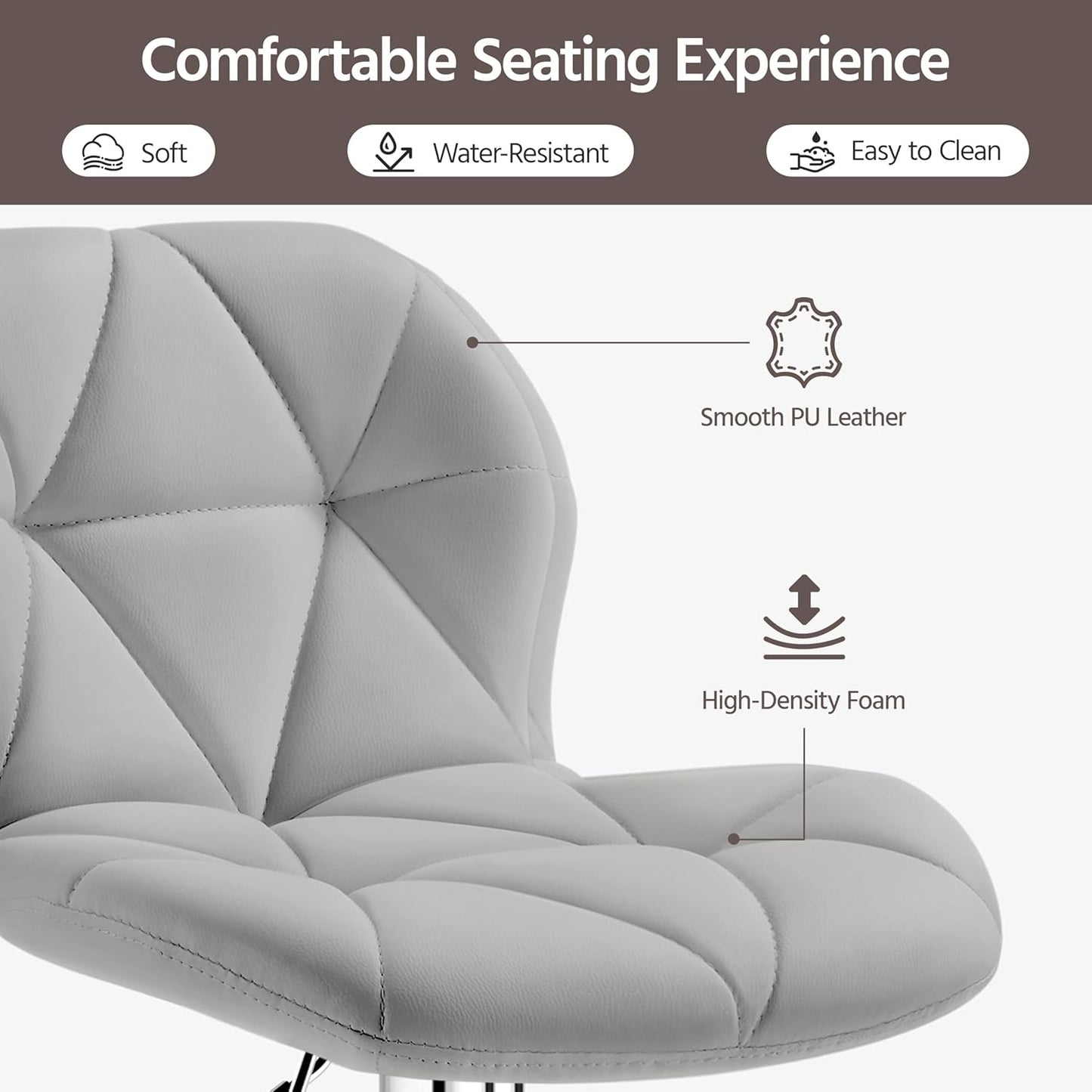 Yaheetech Bar Stools Set of 4, PU Leather Swivel Barstools, Height Adjustable Counter Stools with Backrest fot Kitchen Home Bar, Light Grey