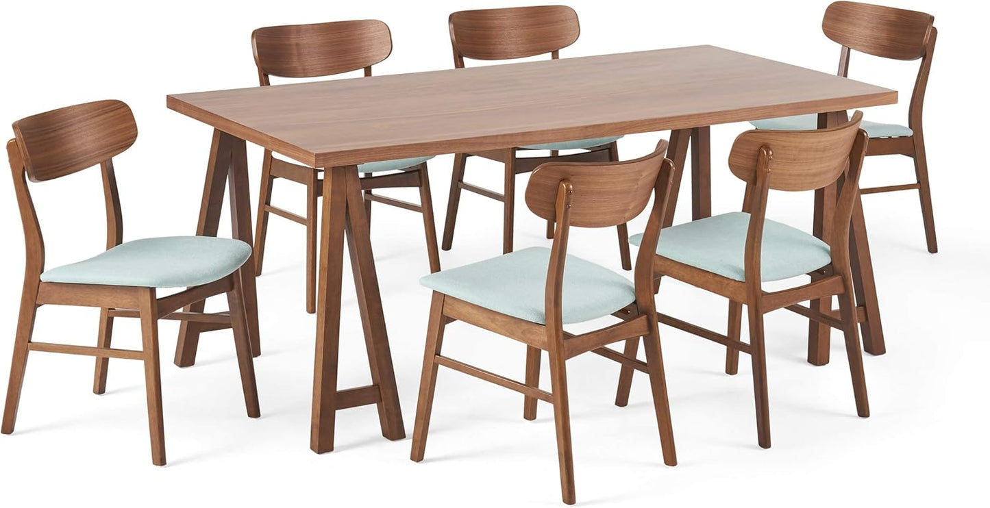 Christopher Knight Home Anthony Mid-Century Modern 7 Piece Dining Set, Mint and Walnut