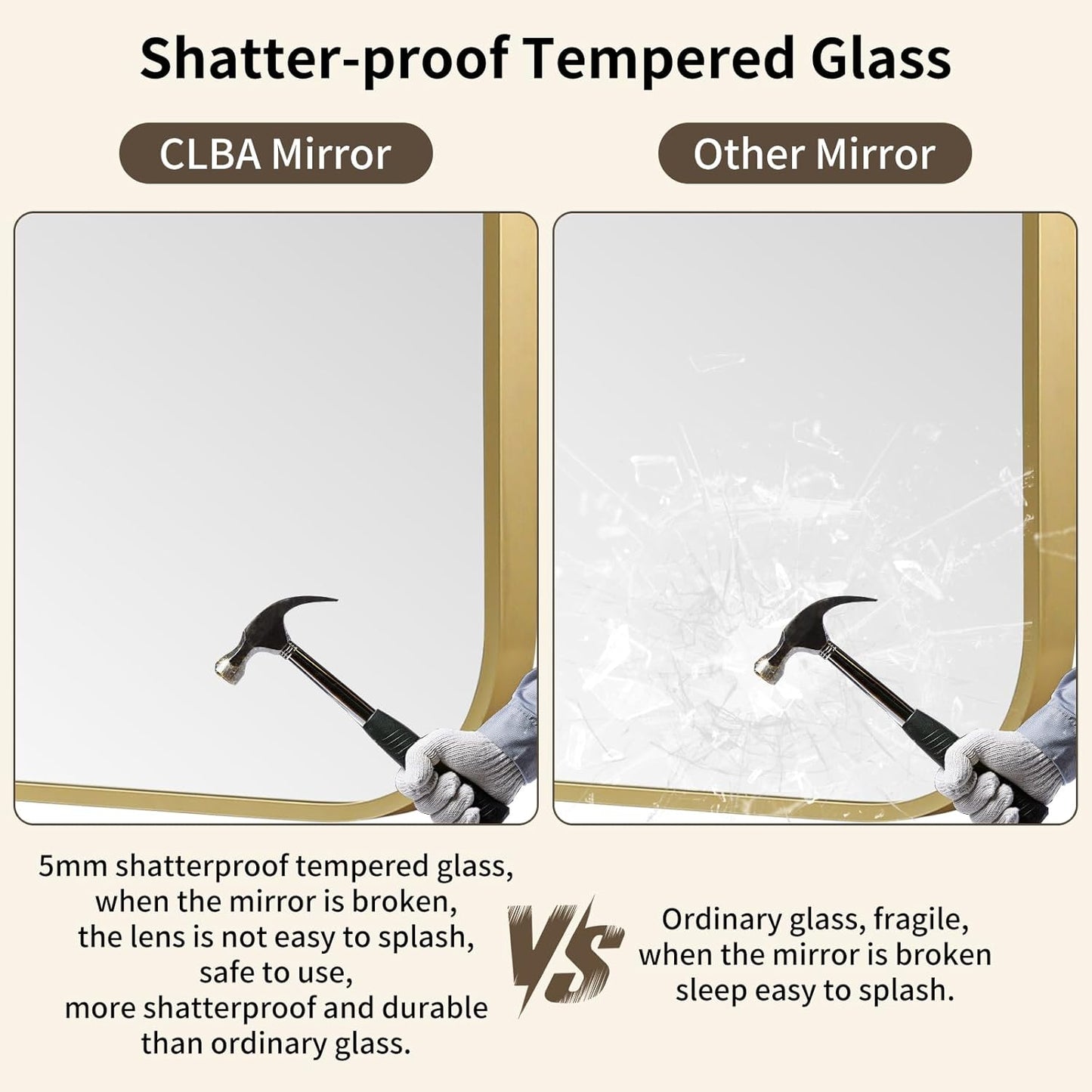 Gold Bathroom Mirror, 24x36 Inch Aluminum Frame Rectangle Mirror, Anti-Rust, Tempered Glass, Wall Mirror for Over Sink, Vanity, Bedroom, Entryway, Horizontal/Vertical