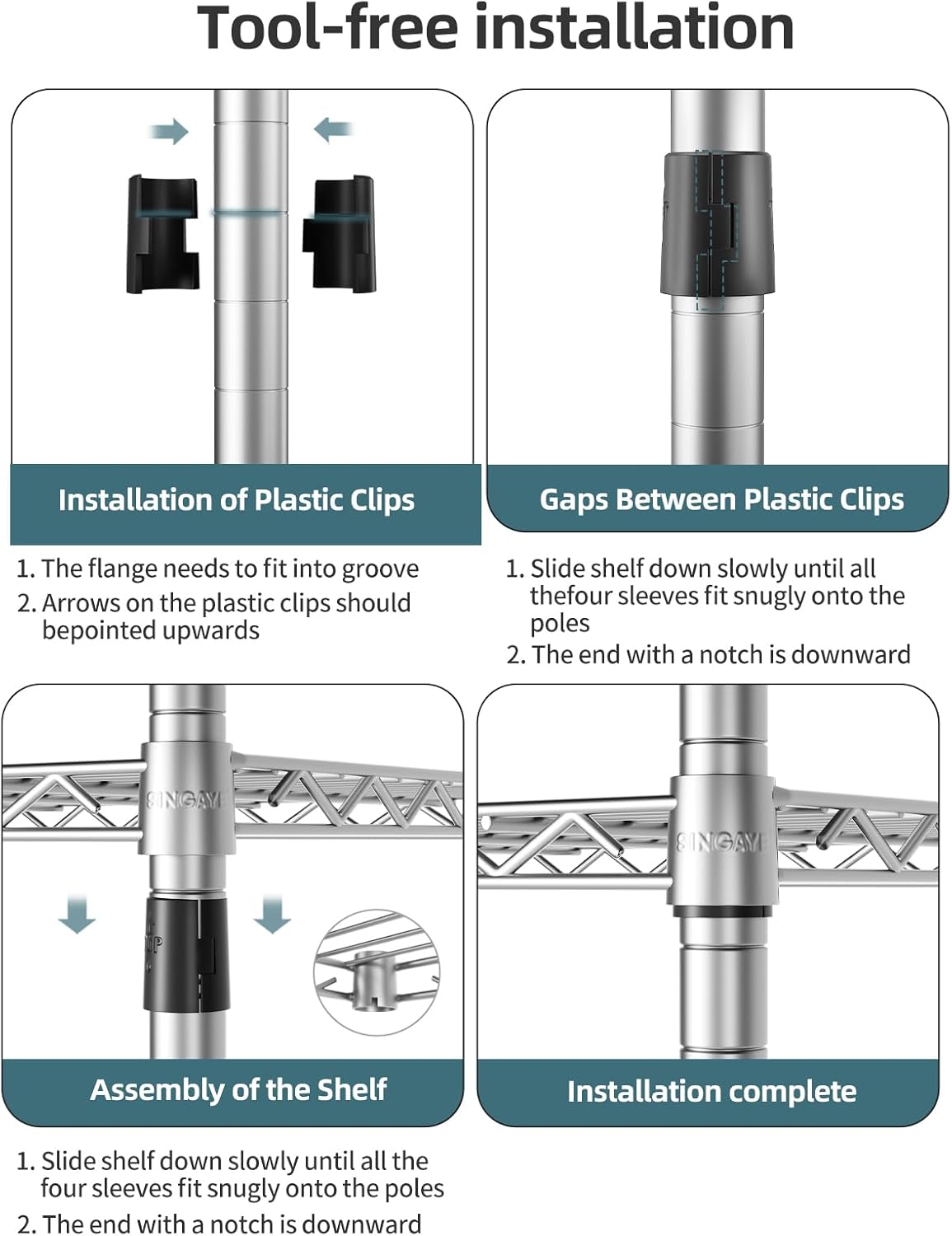 SINGAYE 4 Shelves Adjustable Storage Shelf Wire Shelving Rack Bathroom Standing Units Laundry Room Organization for Kitchen Office Bathroom Organizers Metal Pantry 14" D x 24" W x 48" H Gray