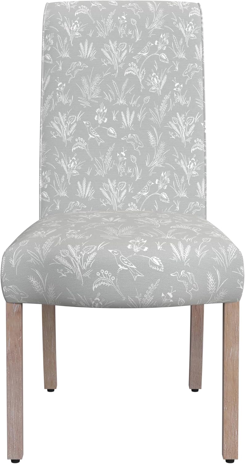 HomePop Scalloped Detail Dining Chair|Upholstered Parsons Dining Chairs |Decorative Home Furniture, Light Gray Floral with Animal Motifs (Set of 2)