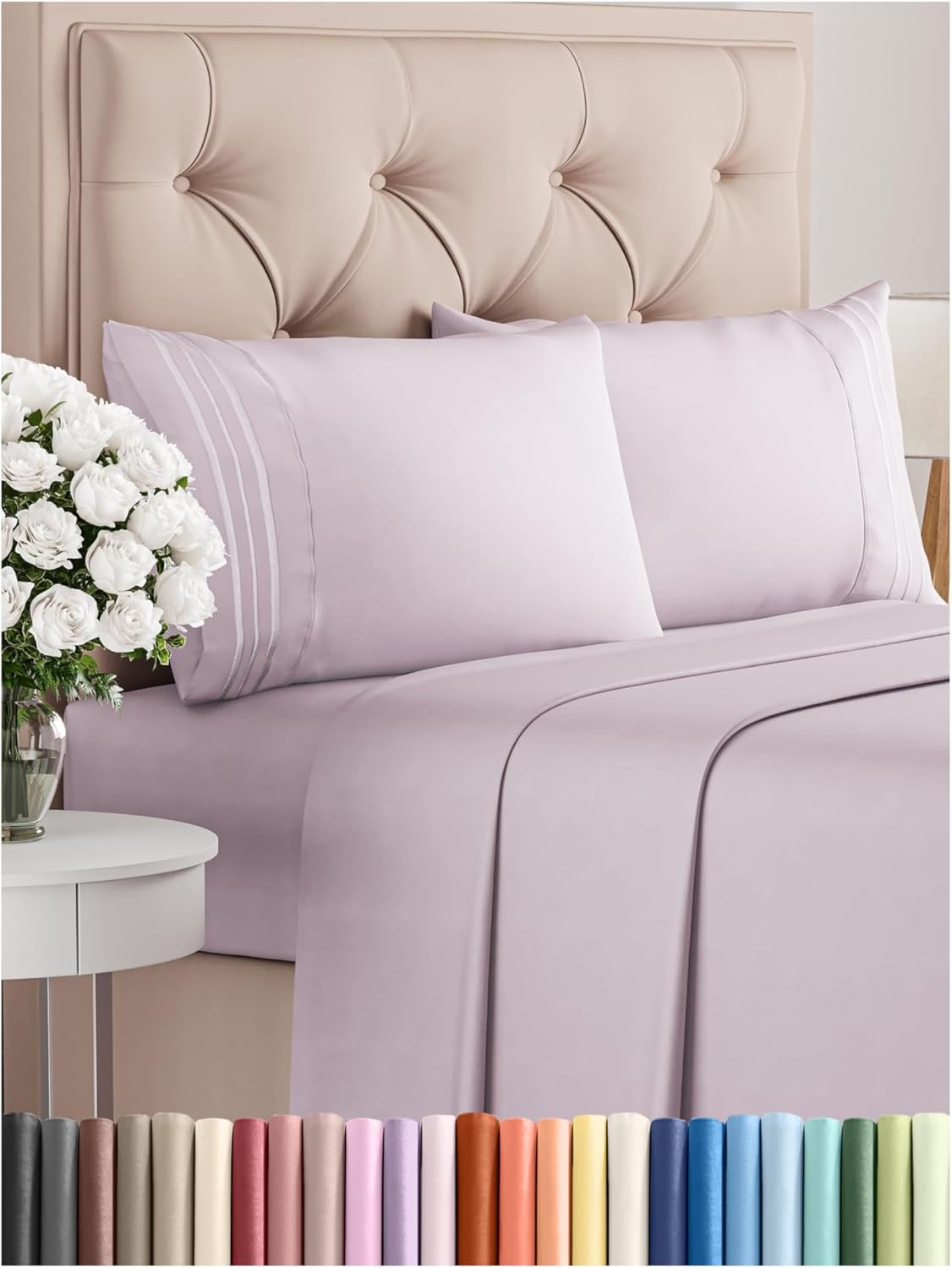 Cal King Size 4 Piece Sheet Set - Comfy Breathable & Cooling Bed Sheets Set - Hotel Luxury Bedding for Women, Men, Kids, Teens, Boys & Girls - Deep Pockets & Wrinkle Free - Oeko-Tex - Light Lavender