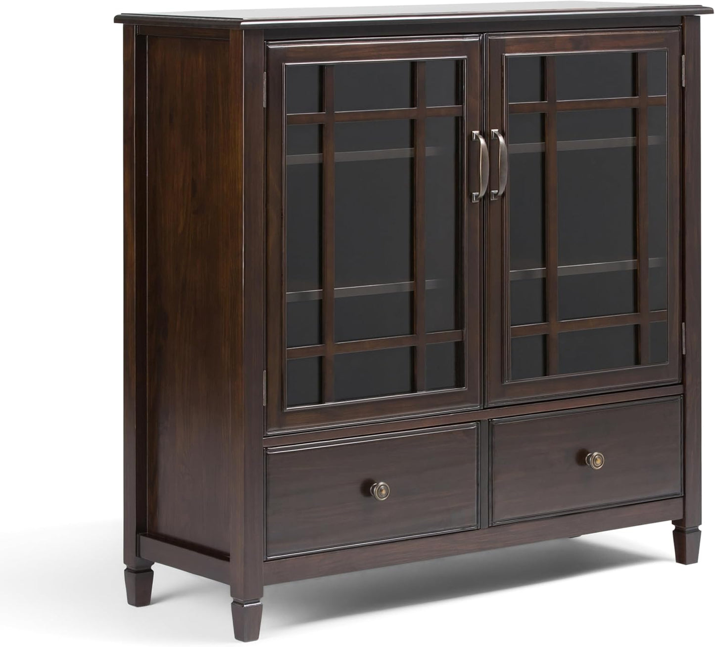 SIMPLIHOME Connaught SOLID WOOD 46 Inch Wide Traditional Tall Storage Cabinet in Dark Chestnut Brown, For the Living Room, Entryway and Family Room