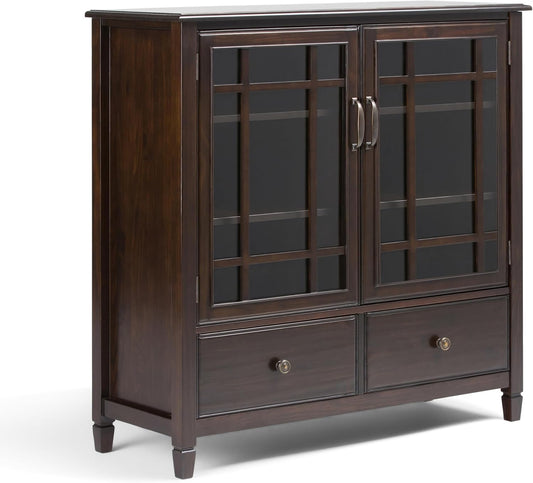 SIMPLIHOME Connaught SOLID WOOD 46 Inch Wide Traditional Tall Storage Cabinet in Dark Chestnut Brown, For the Living Room, Entryway and Family Room