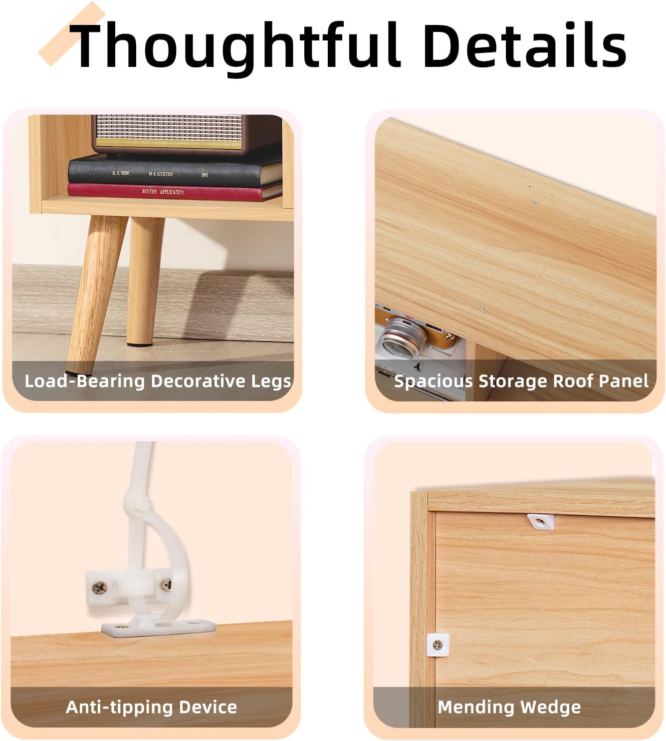 LEYAOYAO 4 Cube Bookshelf, 2-Tier Bookcase with Legs, Natural Kids Book Shelf Cute Storage Organizer, Free Standing Open Toy Shelves Modern Bookshelves,Wood Display Bookcases for Bedroom,Living Room