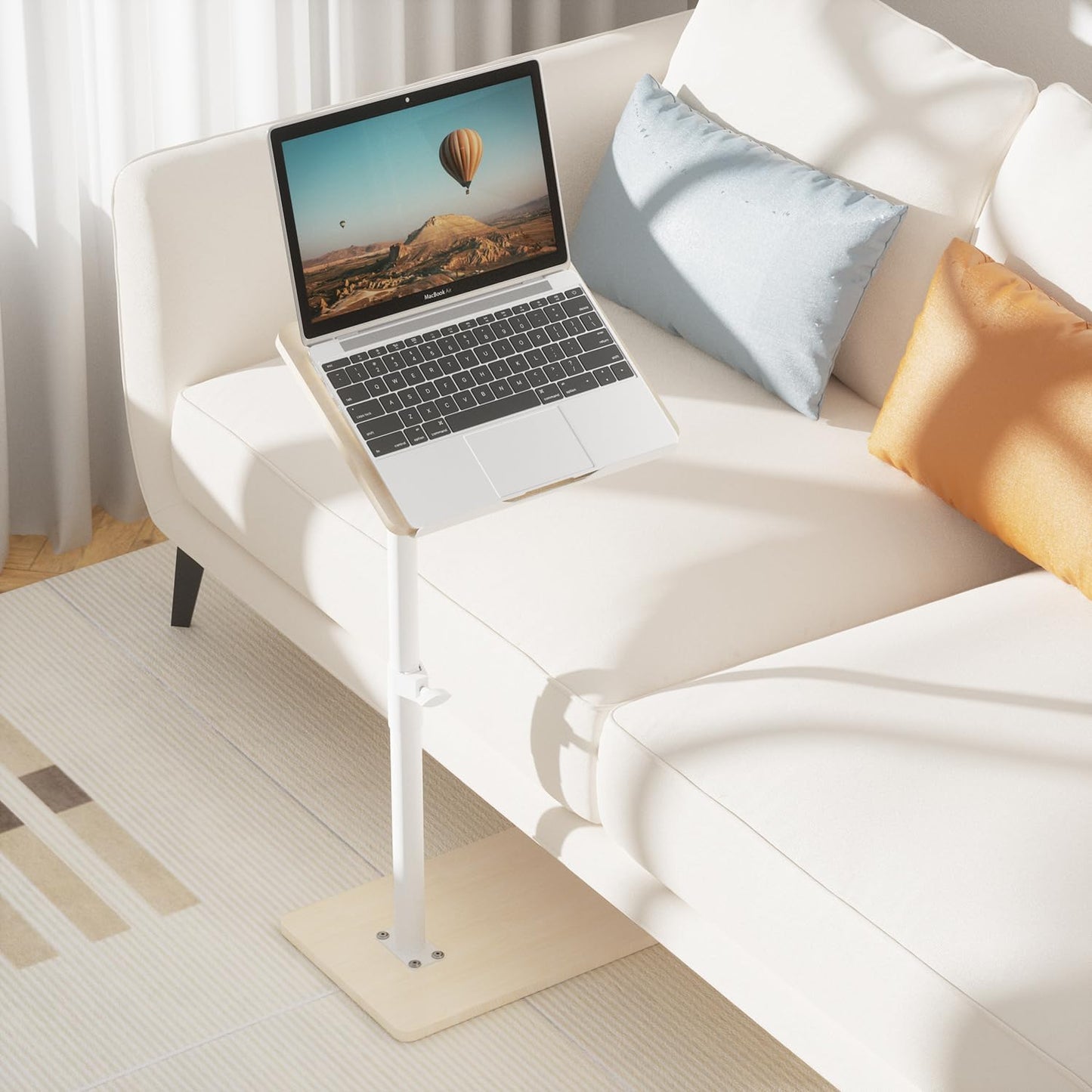 Sofa Armrest Tray Table for Couch - 360° Swivel Height Adjustable End for Small Spaces, Snack Side Table for Bed or Chair with Phone & Tablet Slot (Oak,Angle Adjustable)