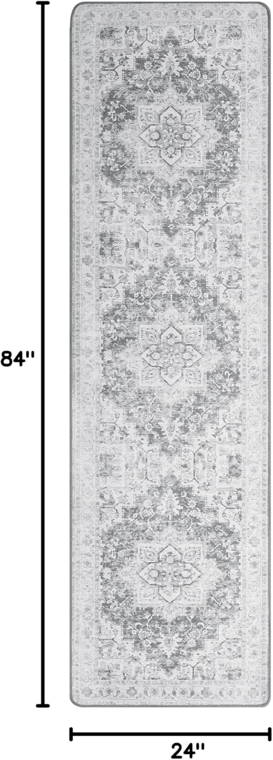 GENIMO Runner Rug 2x7, Non Slip Vintage Machine Washable Hallway Runner, Low Pile Rugs for Living Room, Entryway, Bedroom, Kitchen and Corridor, Gray