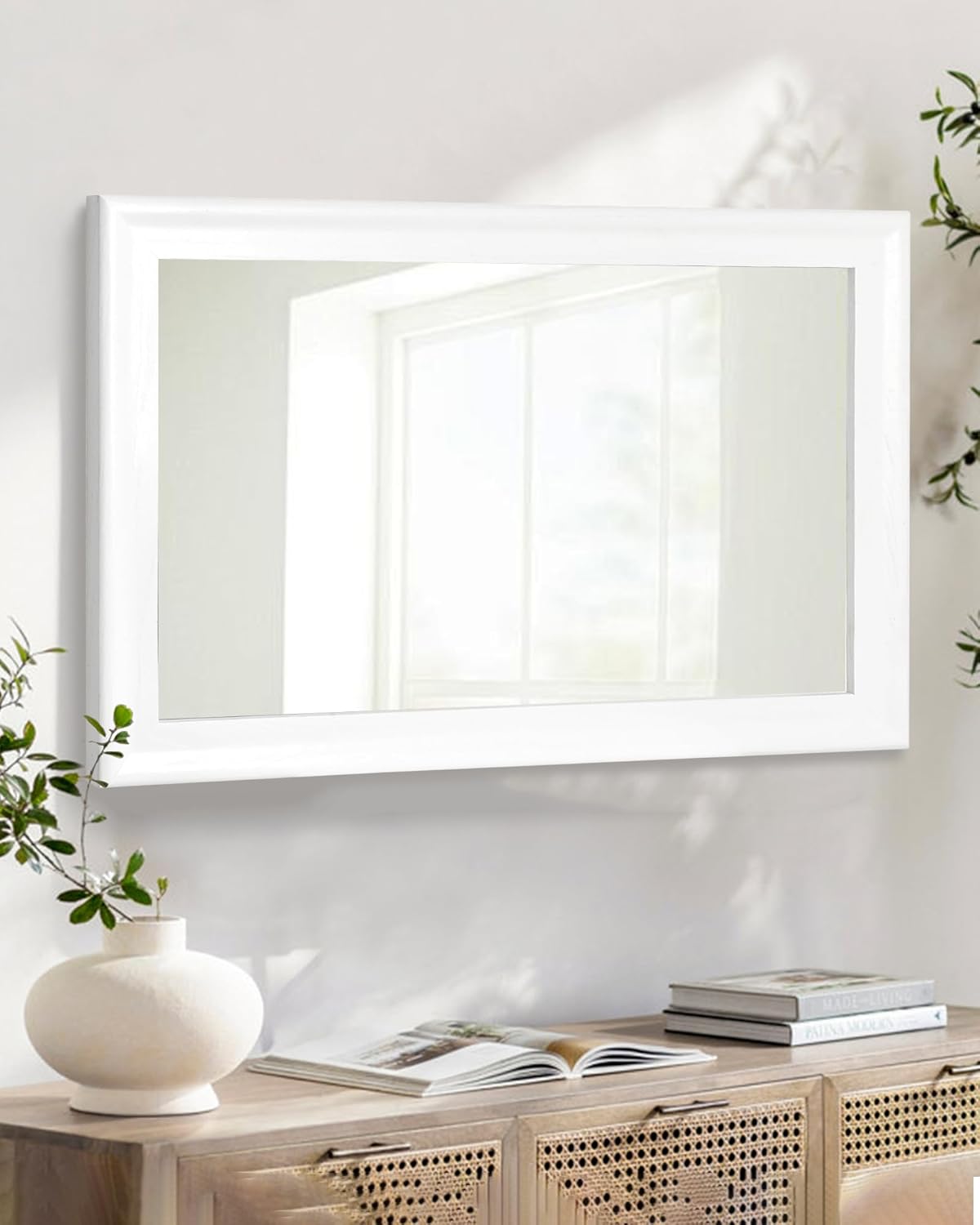 CULER White Wood Wall Mirror for Bathroom,Rectangle 20 x 30 inch Hanging Vatiny Mirrors with Wooden Frame for Living Room,Bedroom,Entryway