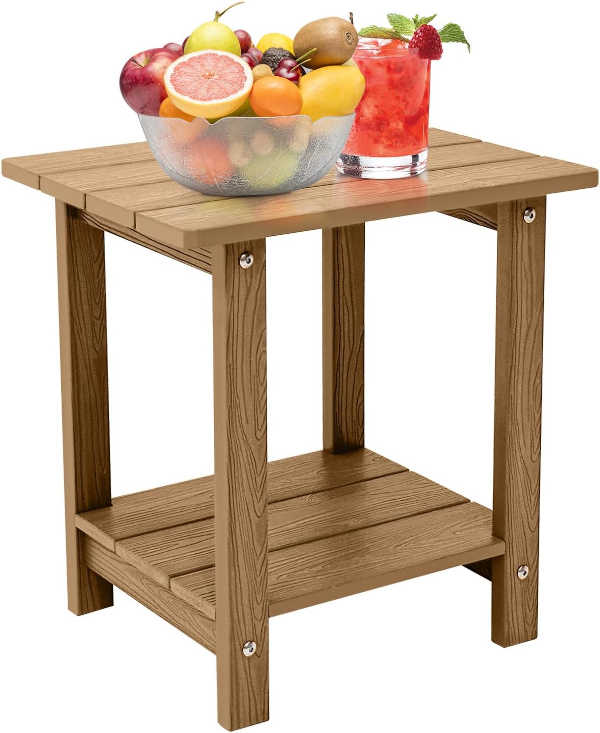 Melucivi Weather Resistant Outdoor Side Table, Double Small Adirondack Side Table for Adirondack Chair - Indoor Outdoor End Table, Patio Table for Pool, Deck and Porch (Brown)