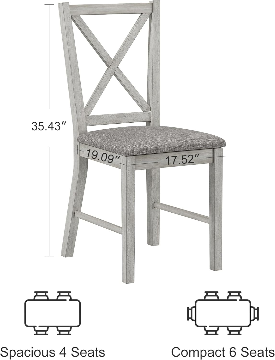 7-Piece Solid Wood Dining Table Set for 6, Modern Breakfast Dinette Kitchen Table with Chairs for Dining Room, Kitchen, Grey