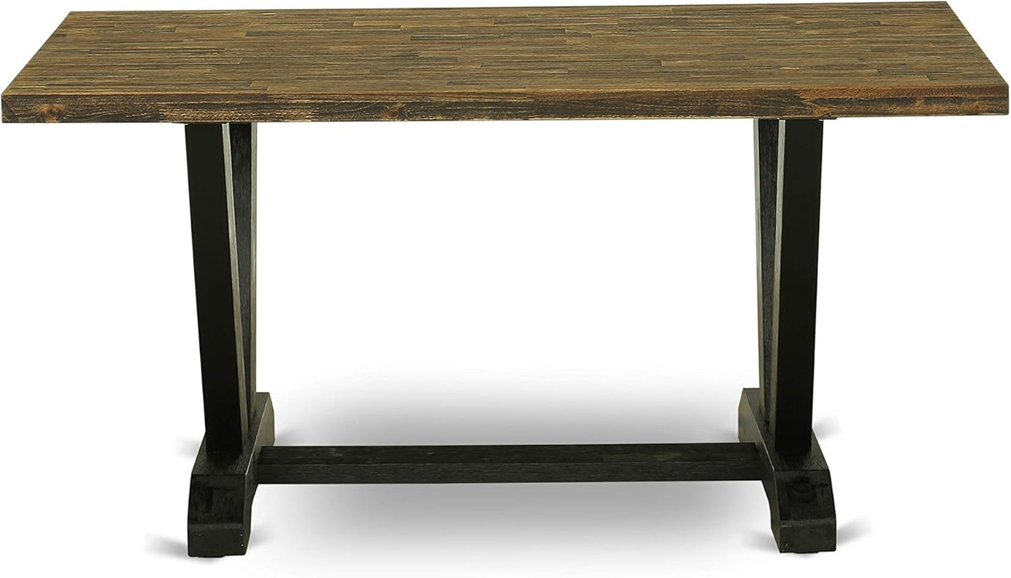 East West Furniture V676DR124-5 5 Piece Dinette Set for 4 Includes a Rectangle Dining Table with V-Legs and 4 Black Color Linen Fabric Parson Dining Room Chairs, 36x60 Inch, Multi-Color