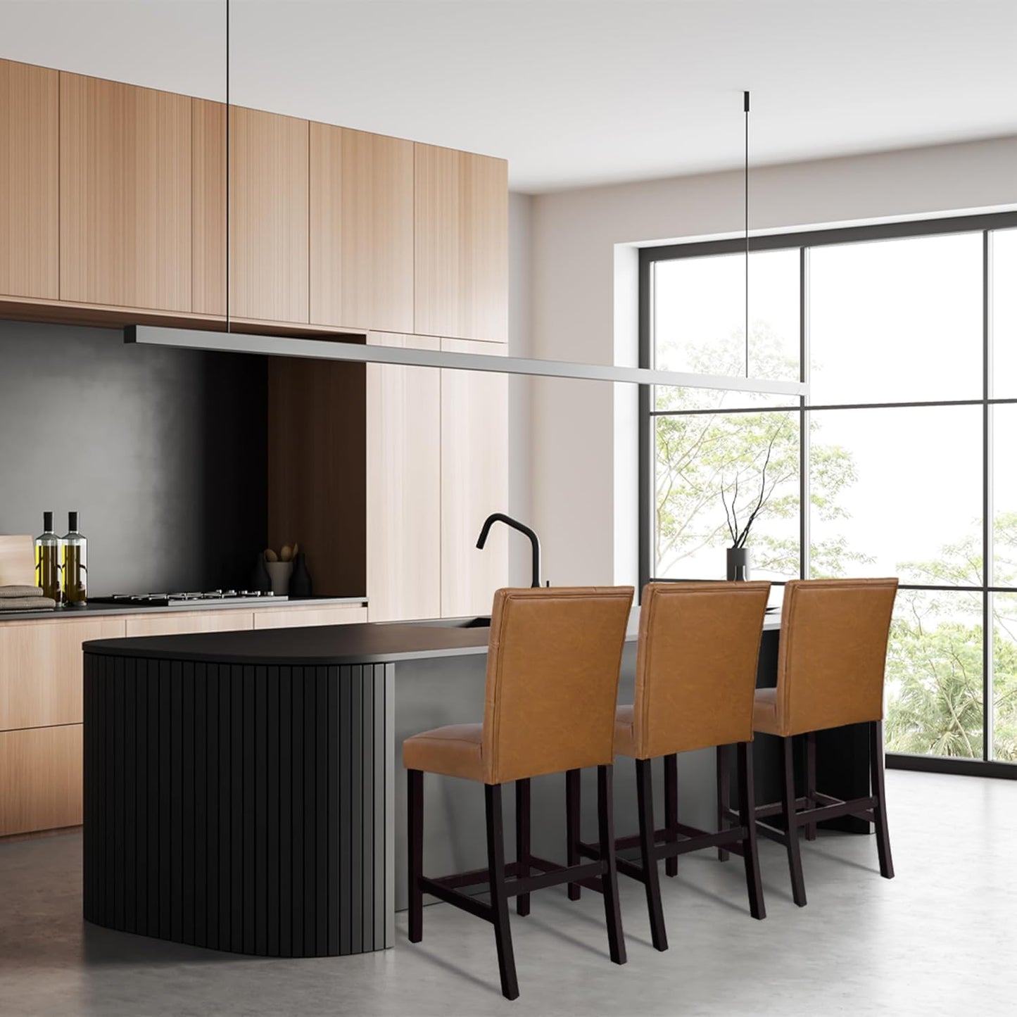 HomePop 24" Upholstered Button Tufted Leatherette Counter Height Barstool Chairs, Carmel Faux Leather (Set of 2)