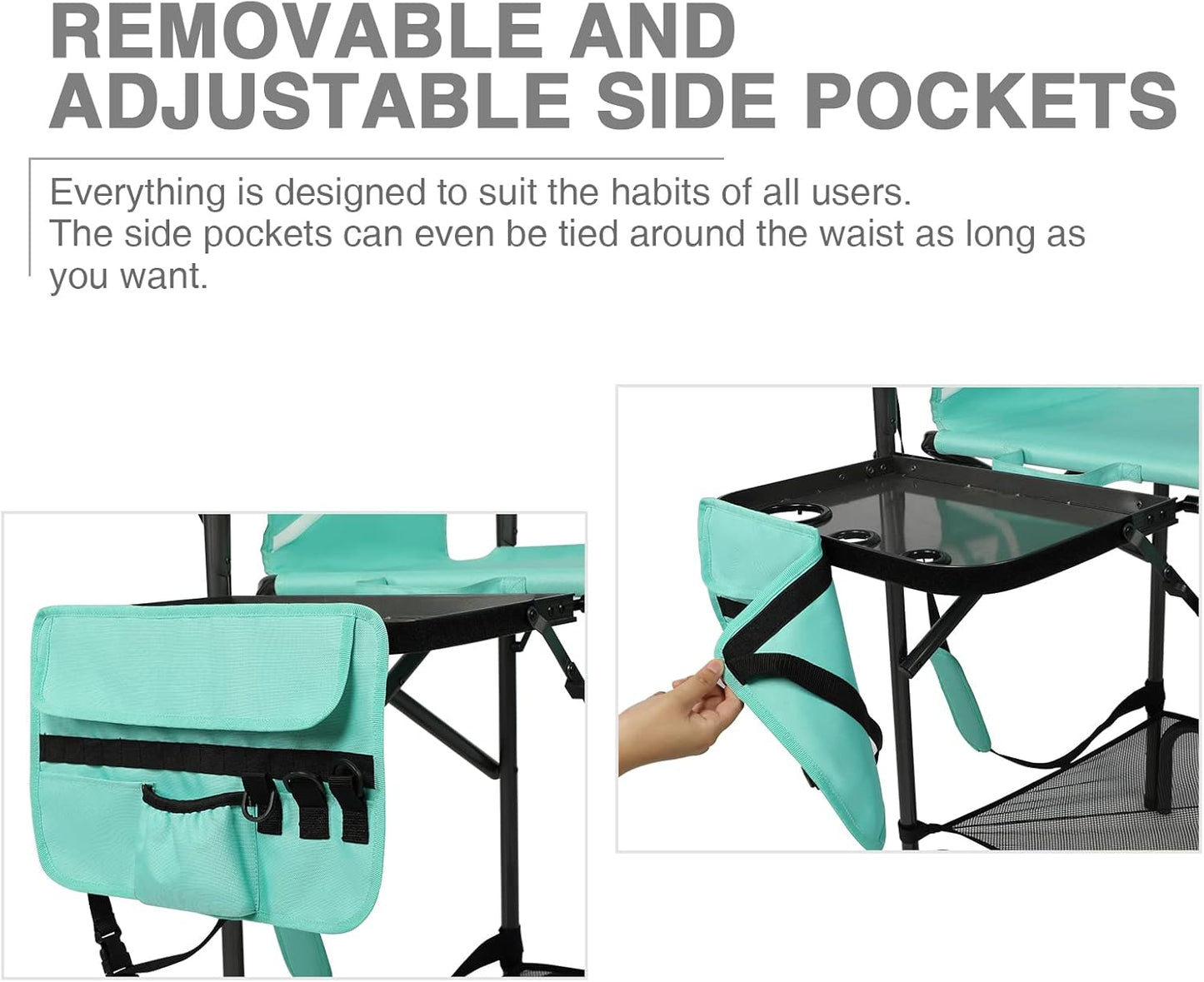 EVER ADVANCED 31" Tall Portable Makeup Artist Chair for Clients Directors Chair with Two Side Tables, Foldable Folding Chair for MUA, Craft Shows, Hair Stylist, Salons, Movie Sets 350LBS Green