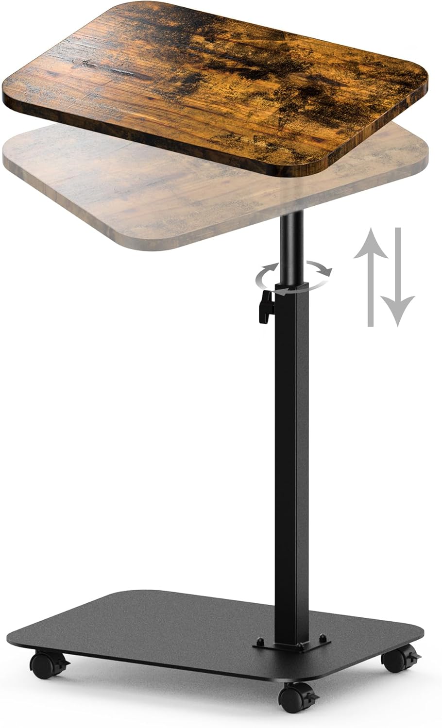 TV Tray Table Heavy Metal Base with Wheel Swivel/Adjustable Height Couch Table, Sofa Arm End Side Table for Living Room and Bedroom, Bed or Small Spaces