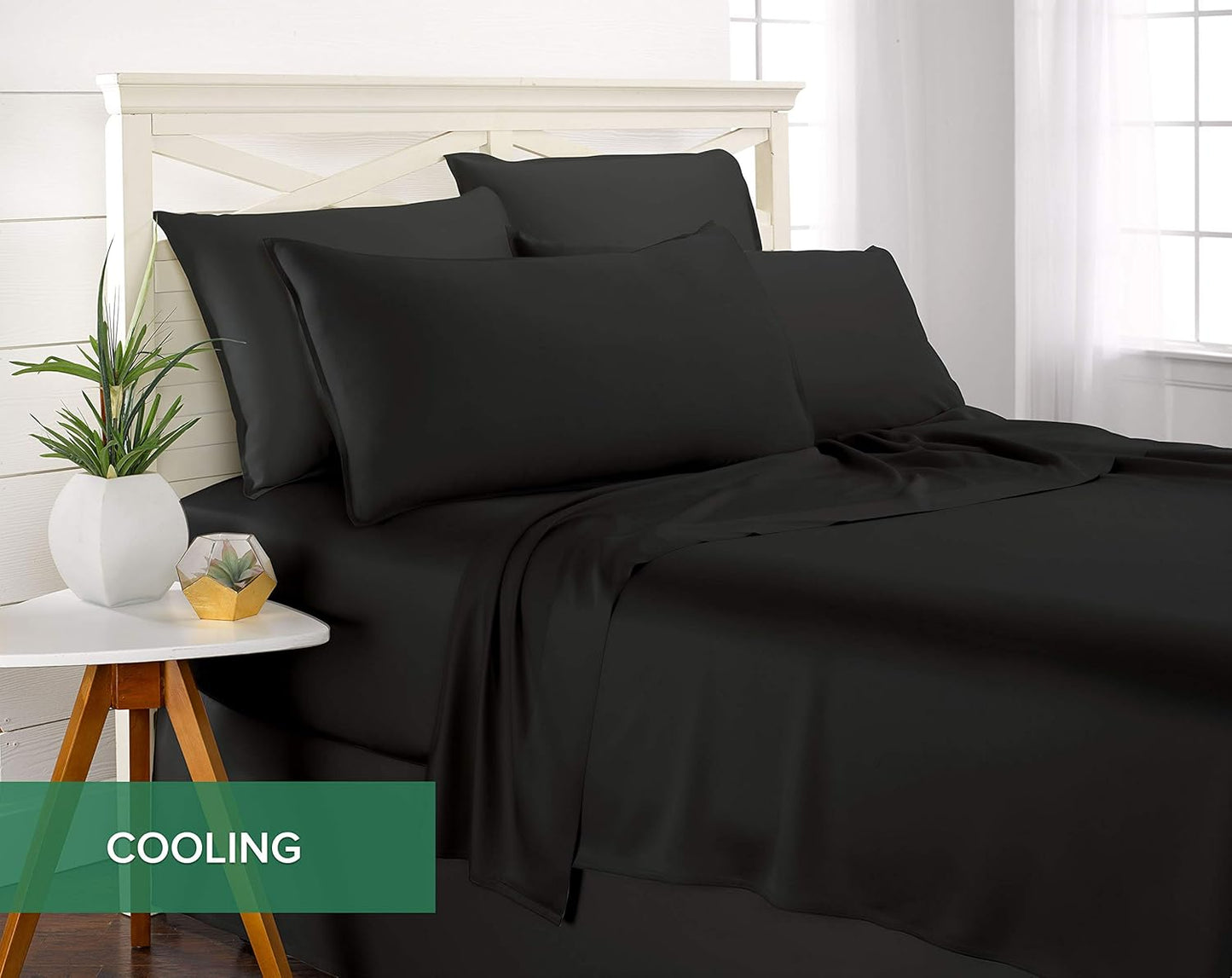 Full Sheets by Pure Bamboo, Genuine 100% Organic Viscose Derived from Bamboo Bed Sheet Set, Luxuriously Soft & Cooling, Double Stitching, Lifetime Quality Promise (Full, Black)