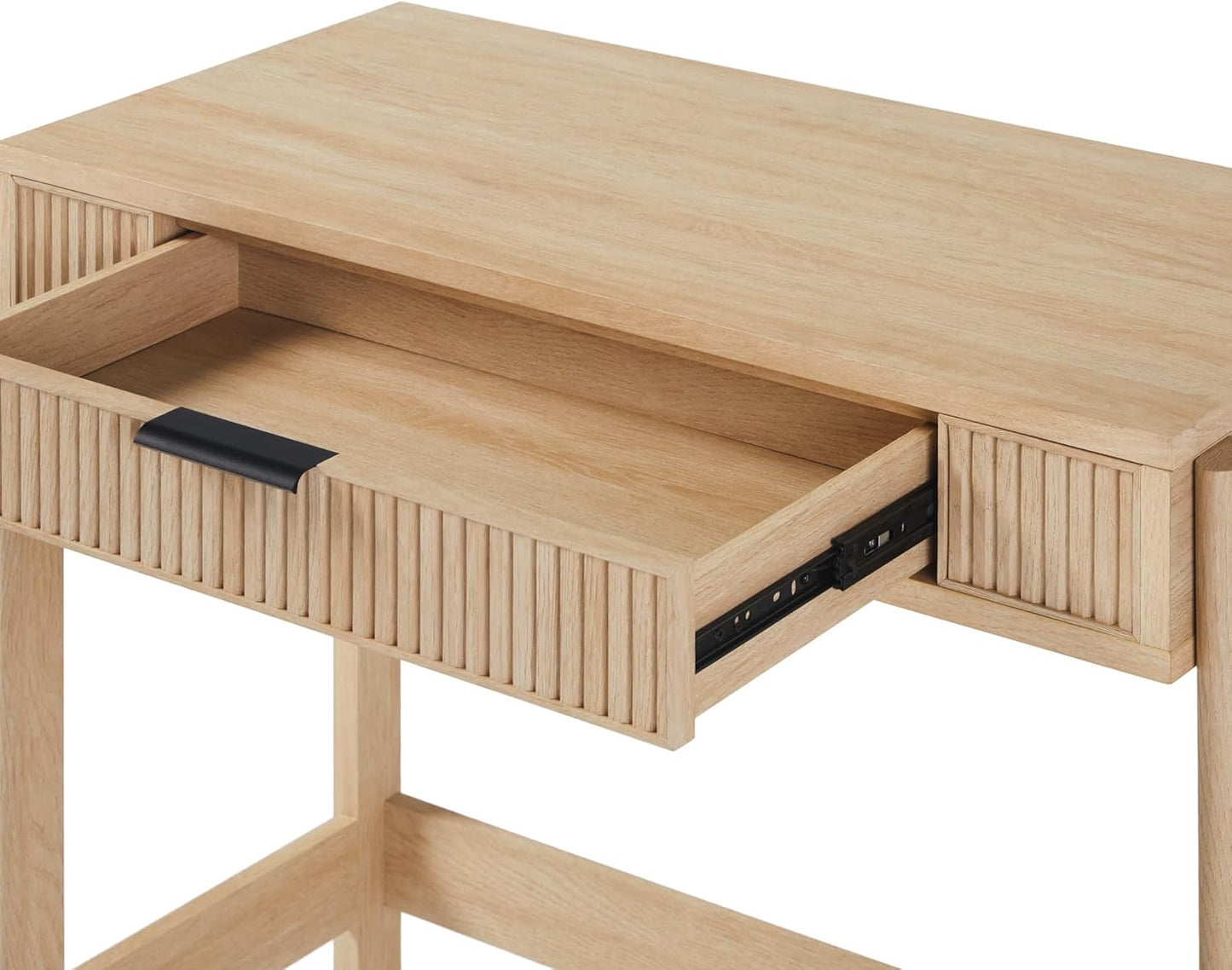 WALKER EDISON Transitional Style Furniture, Reeded Detail, Lift-Top Desk with Drawer and Storage Cubby, Sitting to Standing Desk, Soft Self-Close Desktop, 38”W x 16.75”D x 30”H, Coastal Oak