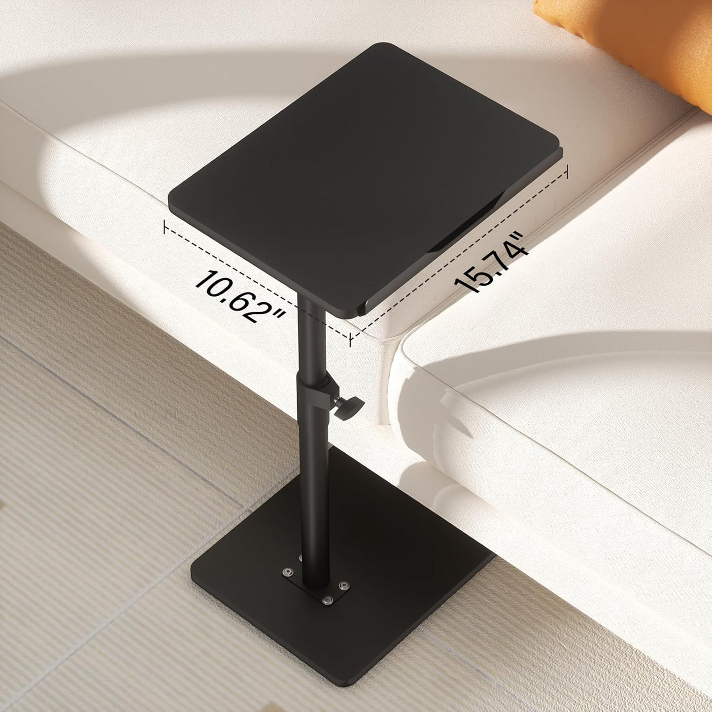 Sofa Armrest Tray Table for Couch - 360° Swivel Height Adjustable End for Small Spaces, Snack Side Table for Bed or Chair with Phone & Tablet Slot (Black,Angle Adjustable)