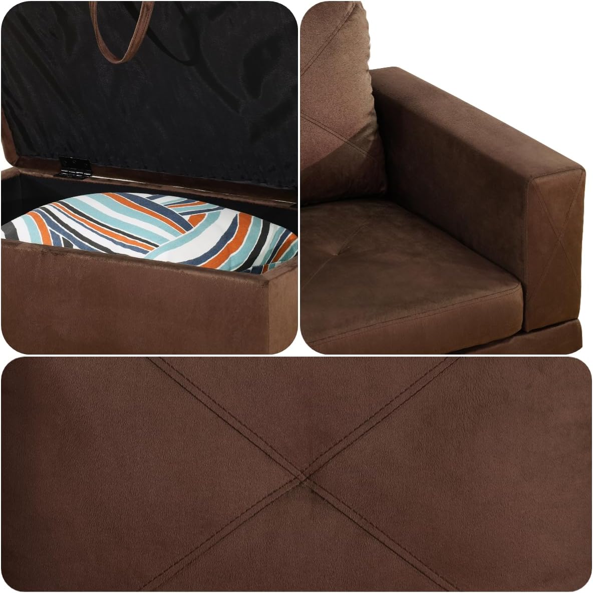 Modern Living Room Furniture Sets with Pillows, Modular Sectional Couches with Chaise Lounge, 4-Seaters L Shape Sofa with Storage Ottoman, for Living Room, Microfiber, Brown