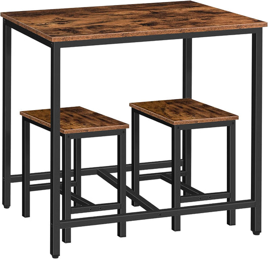 HOOBRO 3-Piece Industrial Dining Table Set, Kitchen Table, Space Saving Dinette for Kitchen, Dining Room, Small Space, Breakfast Nook, Living Room, Party, Rustic Brown and Black BF75CZ01G1