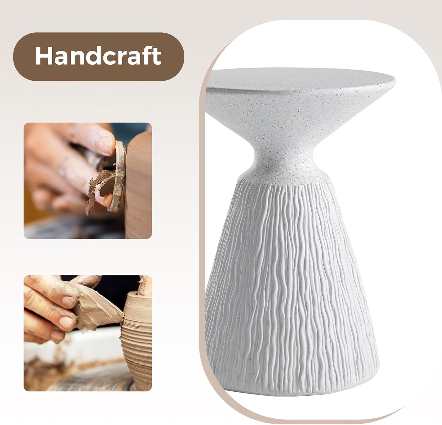 COSIEST Outdoor Side Table, Mushroom Shaped MgO Accent Table, Lightweight Patio End Table w Round Base, Top Plant Stand for Garden and Deck, Spotted White