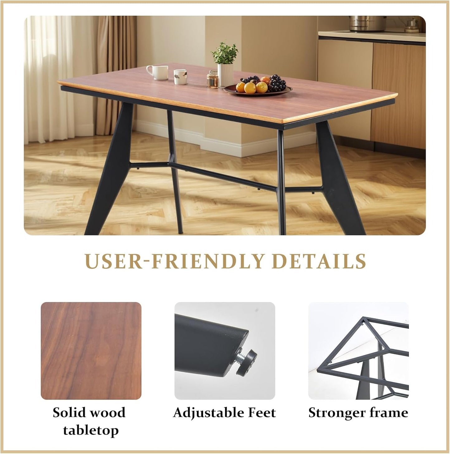 Modern Industrial Table with Heavy-Duty Steel Frame, 47.3" x 23.6" Rectangular Tabletop Walnut Oak Finish, Home Office Computer Desk, Workstation, Writing Desk, Minimalist for Small Spaces